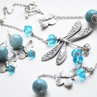 "Dragonfly and butterflies" aquamarine