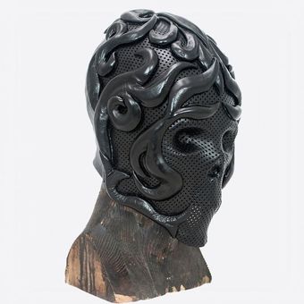 in memory of Alexander McQueen. Art leather mask.