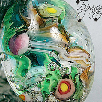 Кулон аквариум Глубина - Бусина 3D lampwork на цепочке