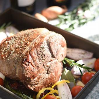 Slow roast lamb leg with bulgar wheat