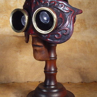 Steampunk Colombina Venetian Leather mask. Mask with Stand