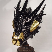 Black leather and brass Dragon mask