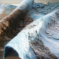 Brown Blue art nuno felted wool scarf / Войлочный шарф Земля и Небо