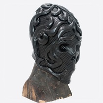 in memory of Alexander McQueen. Art leather mask.