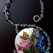 "Iris&Butterfly"ручная роспись, флюорит, топаз, аметист, аквамарин