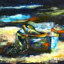 Картина маслом "Рыбацкие лодки"