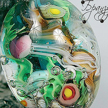 Кулон аквариум Глубина - Бусина 3D lampwork на цепочке