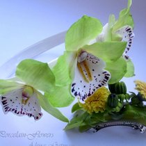 Ободок, с салатовыми орхидеями цимбидиум.