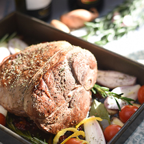 Slow roast lamb leg with bulgar wheat