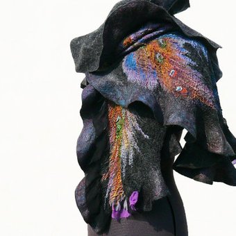 Женский войлочный шарф с орнаментом "павлин", нуно-войлок